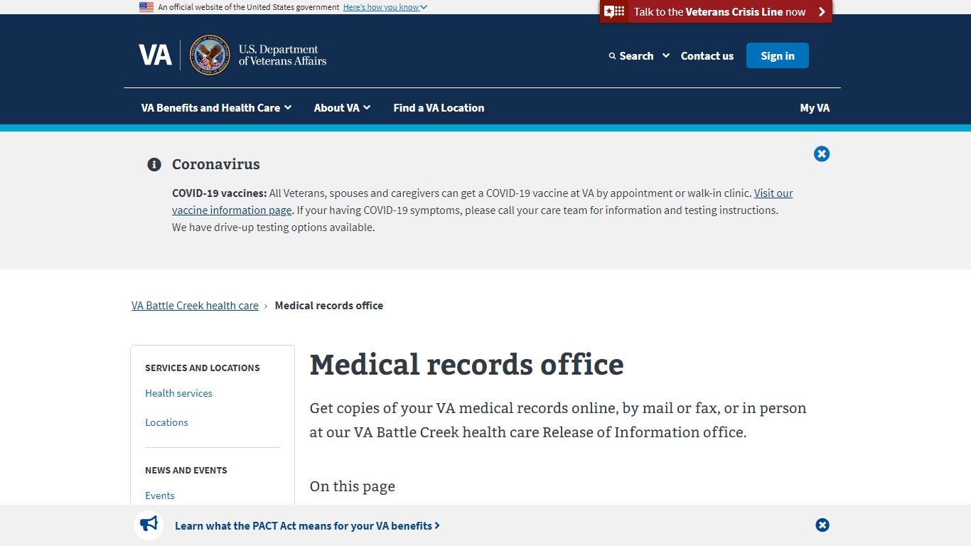 Medical Records Office | VA Battle Creek Health Care | Veterans Affairs