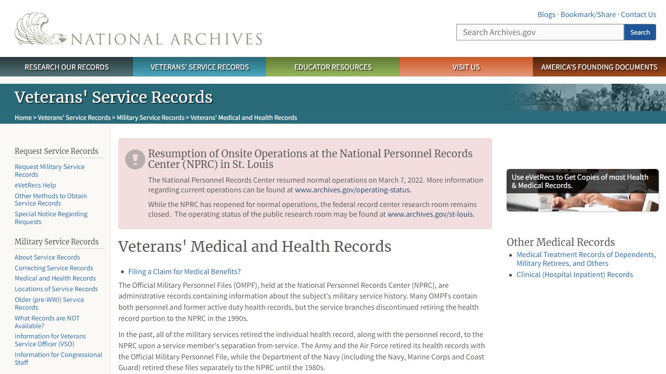 Veterans' Medical and Health Records | National Archives